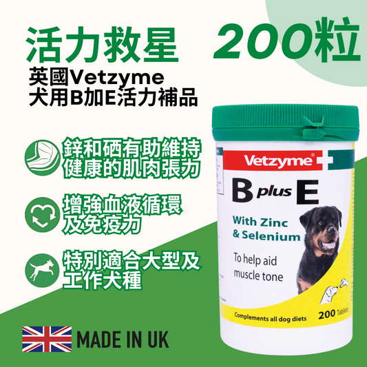 Vetzyme B加E 狗狗維生素和補充劑 200片