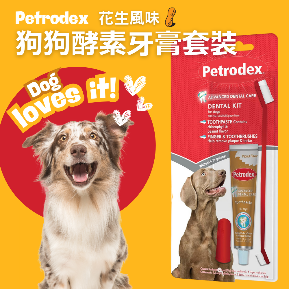 Petrodex犬用口腔護理套裝 (狗牙刷/指套及狗牙膏2.5安士 - 花生味)