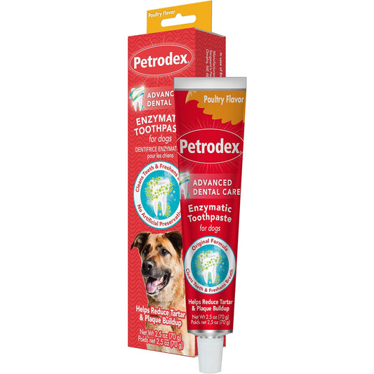 Petrodex 狗狗酵素牙膏，清潔牙齒並對抗口臭，減少牙菌斑和牙垢的形成。雞肉風味 2.5 盎司 ( 約 70.9 公克 )